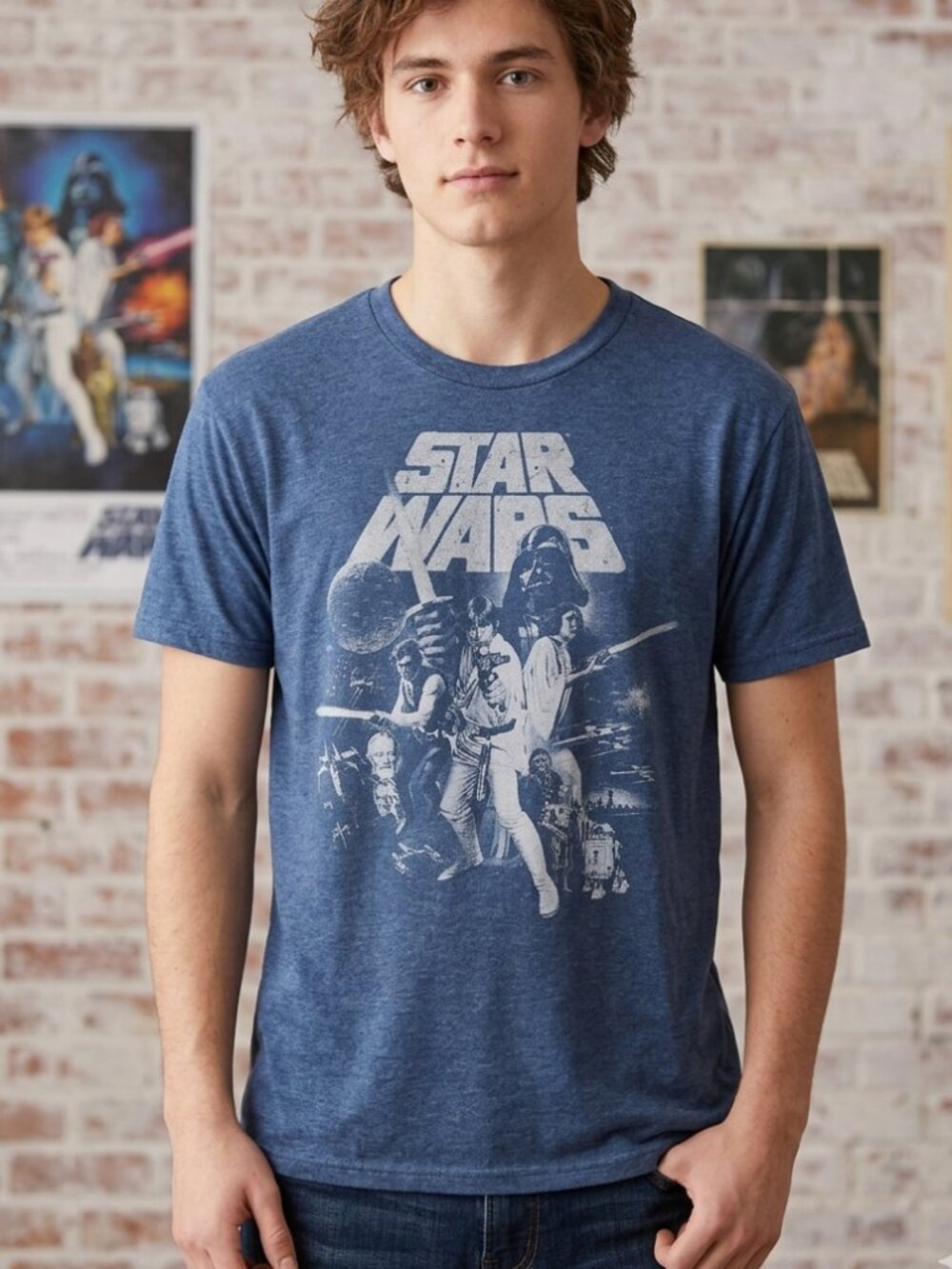 Vintage Style Star Wars Graphic Tee Heather Blue XL